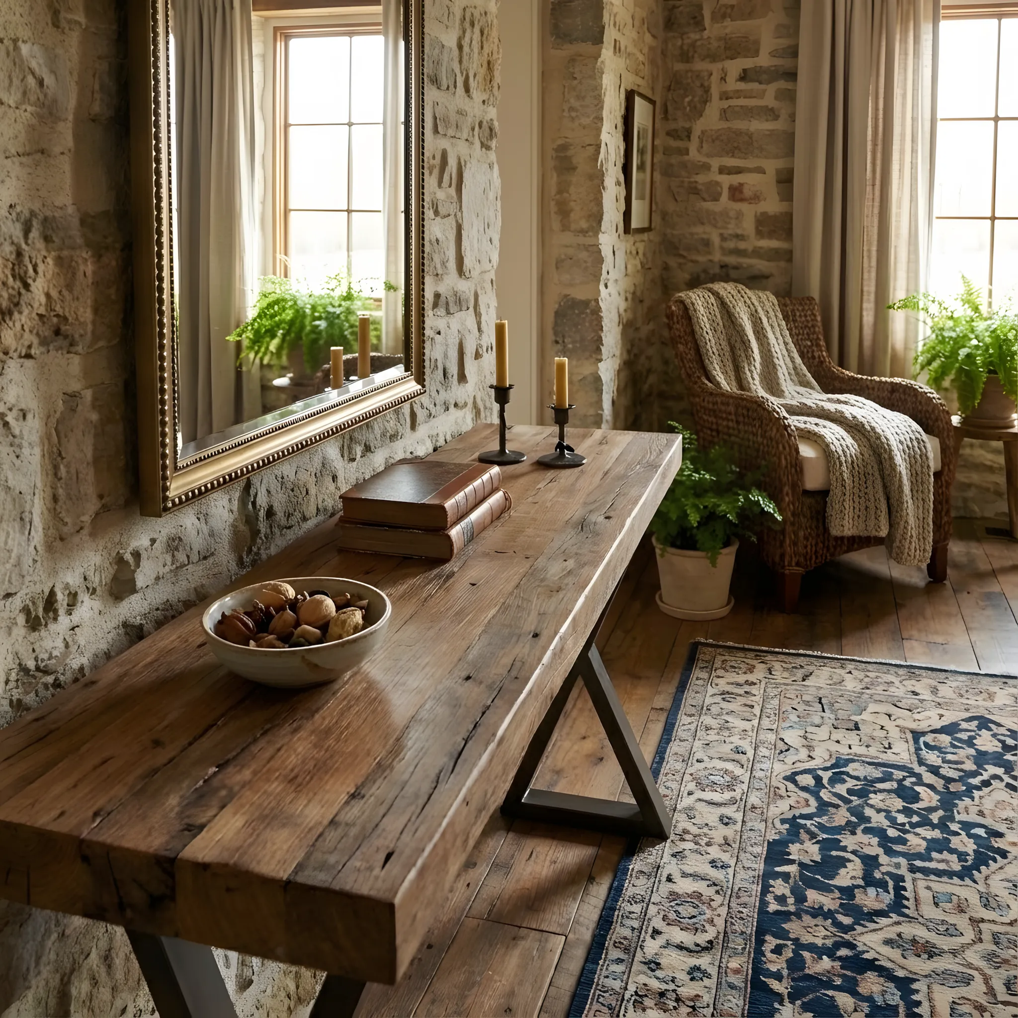 Industrial Wood Console Table with Shelf - view 3